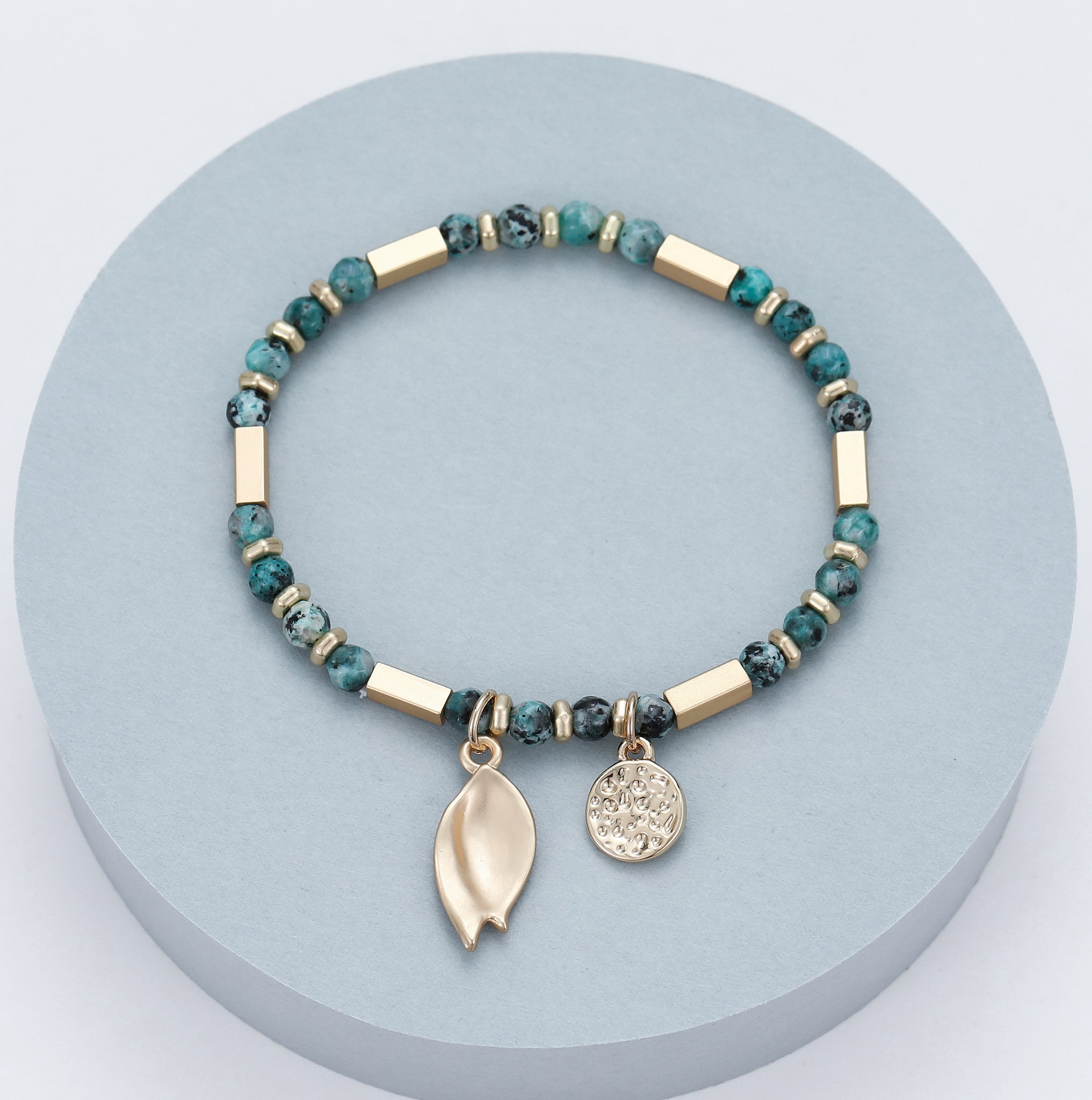 Aquamarine with Leaf Charms Bracelet