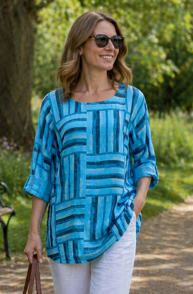 Geometric Squares Top - Aqua