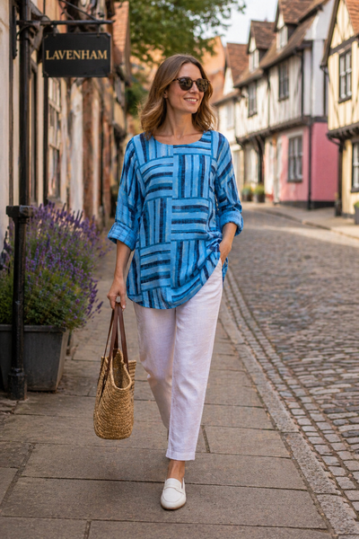Geometric Squares Top - Aqua