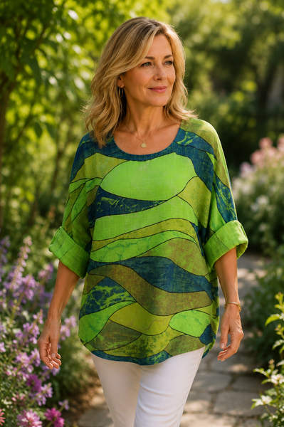 Wave Print Top - Green