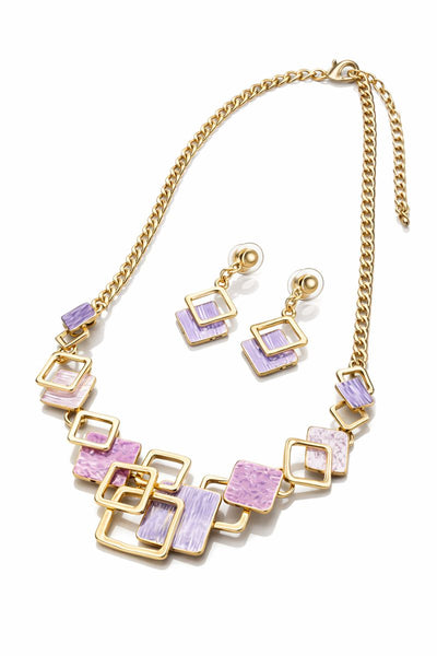Random Square Necklace & Earrings - Pinks