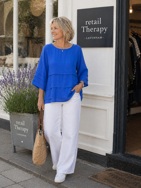 Pin Tuck Plain Top - Royal Blue