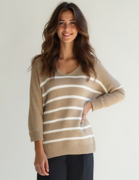 Striped Slouch Knit - Beige