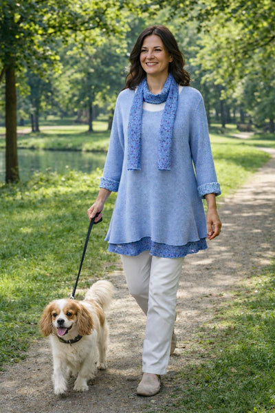 Knitted Layer Top with Scarf -  Powder Blue