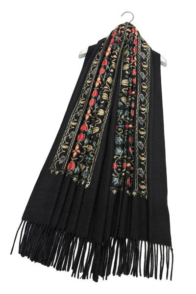 Embroidered Tulip Shawl-Scarf - Black/Multi