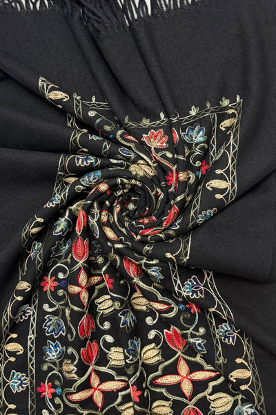 Embroidered Tulip Shawl-Scarf - Black/Multi