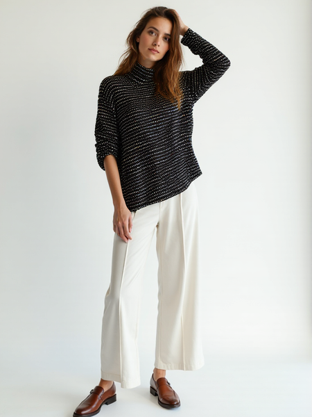 Roll Neck Fleck Knit - Black