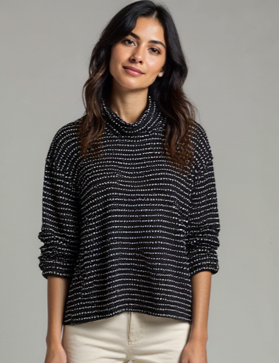 Roll Neck Fleck Knit - Black