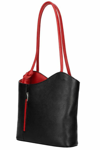 Italian Leather Pebble-Dash Backpack - Black Red