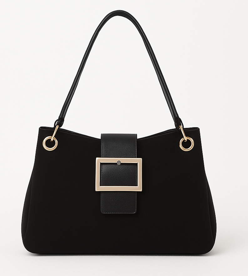 Suede-Effect Slouch Bag - Black