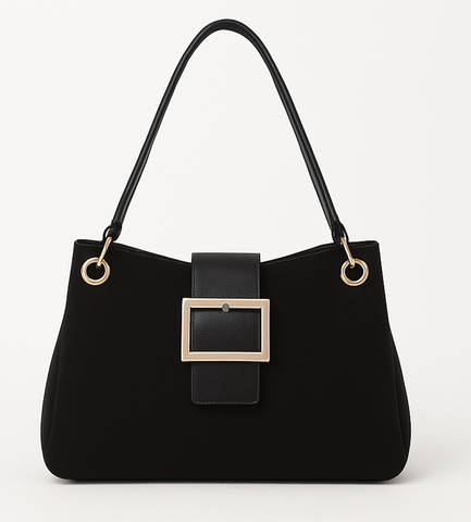 Suede-Effect Slouch Bag - Black