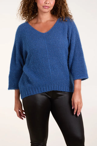 Fluffy V-Neck Knit - Blue