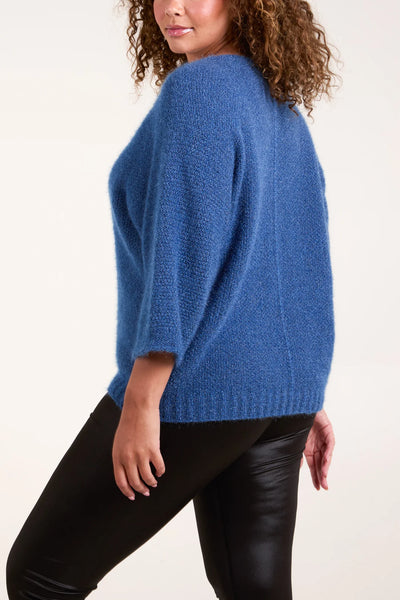 Fluffy V-Neck Knit - Blue