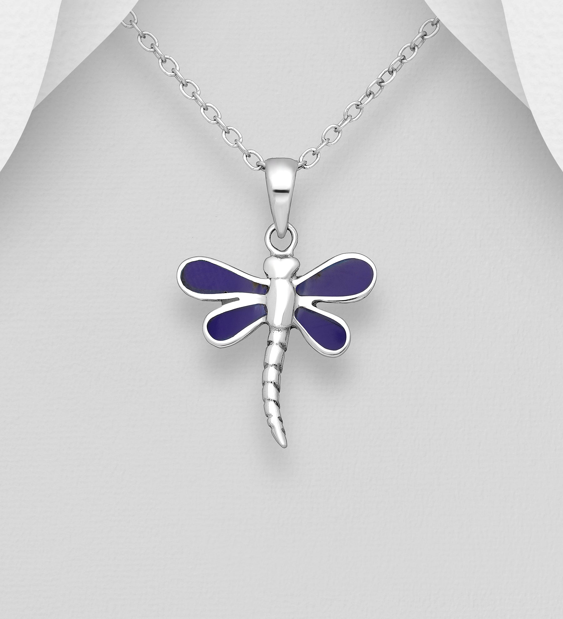 925 Sterling Silver Pendant with Silver Dragonfly & Aqua Stone