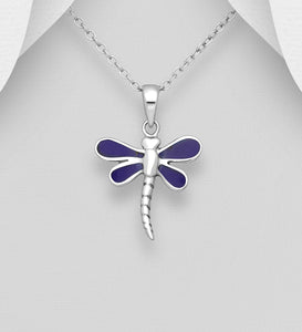 925 Sterling Silver Pendant with Silver Dragonfly & Aqua Stone