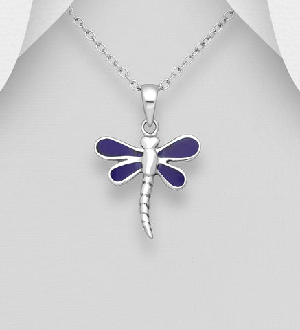 925 Sterling Silver Pendant with Silver Dragonfly & Aqua Stone