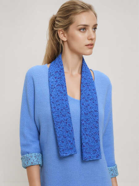 Knitted Layer Top with Scarf - Blue