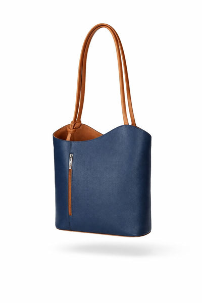 Italian Leather Pebble-Dash Backpack - Blue & Tan