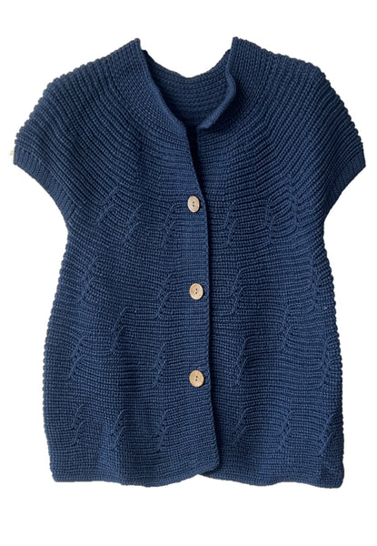 Short Sleeve 3 Button Cardigan - Navy