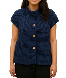 Short Sleeve 3 Button Cardigan - Navy