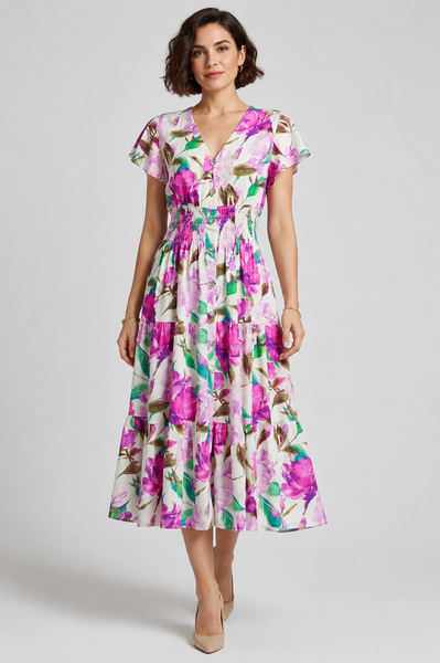 Floral Freya Midi Dress - Mauve & Purple