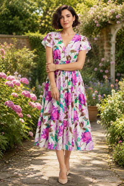 Floral Freya Midi Dress - Mauve & Purple