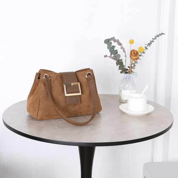 Suede-Effect Slouch Bag - Camel