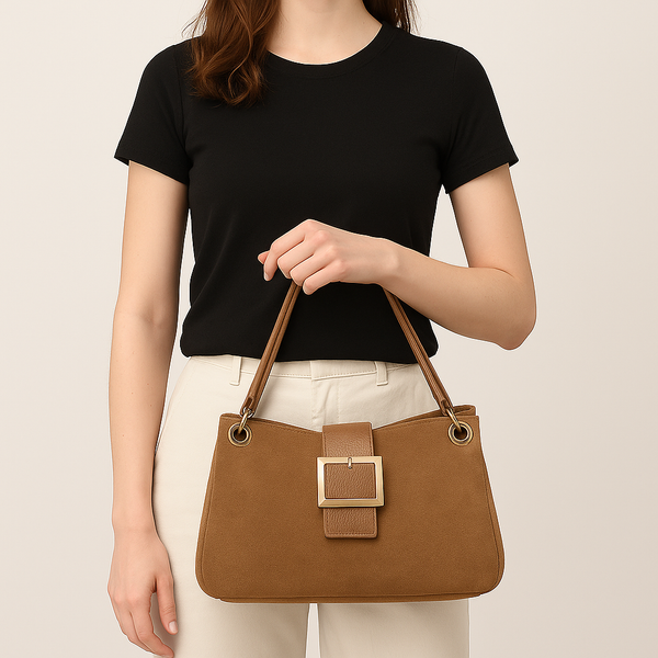 Suede-Effect Slouch Bag - Camel