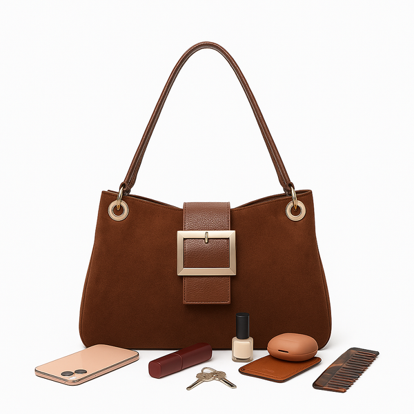Suede-Effect Slouch Bag - Brown