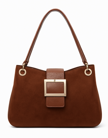 Suede-Effect Slouch Bag - Brown