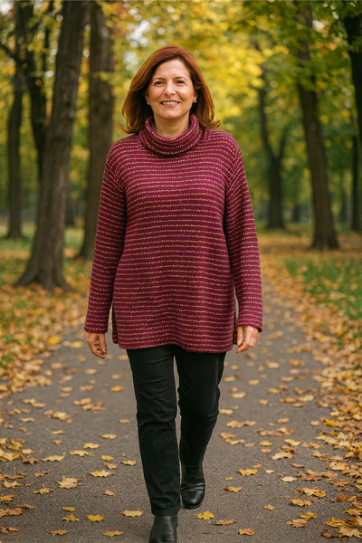 Roll Neck Flecked Knit - Burgundy