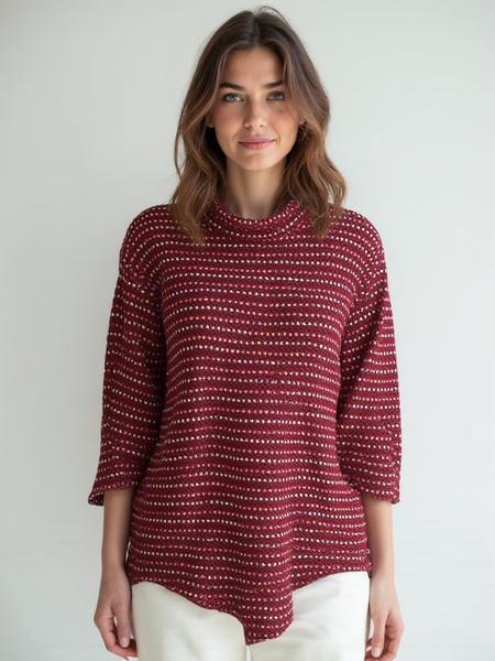 Roll Neck Flecked Knit - Burgundy