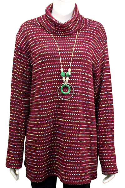 Roll Neck Flecked Knit - Burgundy