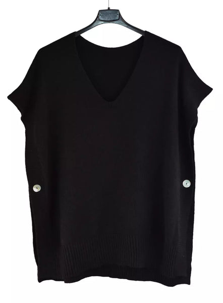 V-Neck Tabard Knit - Black