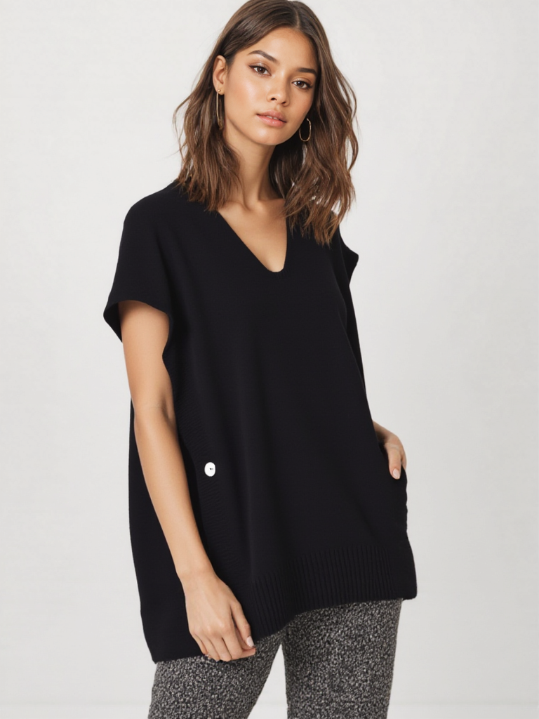 V-Neck Tabard Knit - Black