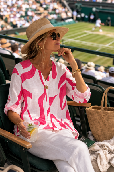 Abstract Print One Button Top - Pink