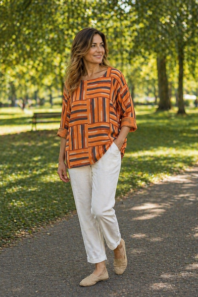 Geometric Squares Top - Burnt Orange