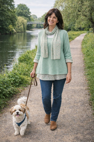 Knitted Layer Top with Scarf -  Mint