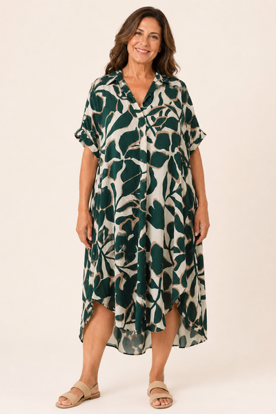 Autumn Leaves Print Dress - Green