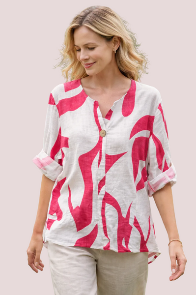Abstract Print One Button Top - Pink