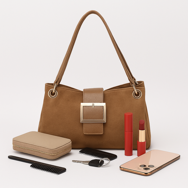 Suede-Effect Slouch Bag - Camel