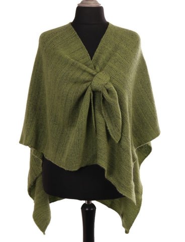 Chunky Knit Loop Fastening Wrap/Poncho - Green