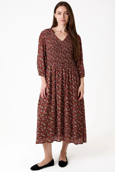 Autumnal Ditsy Dress - Rust