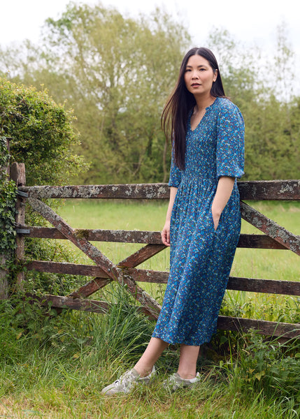 Autumnal Ditsy Dress - Blue