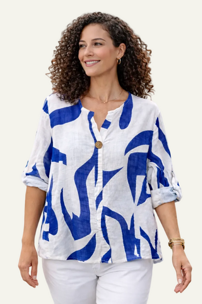 Abstract Print One Button Top - Royal Blue