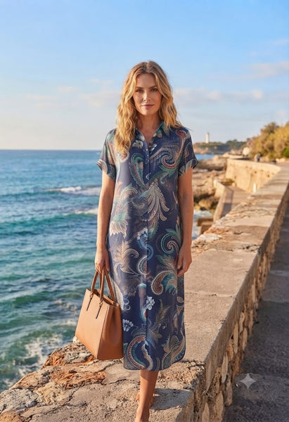 Paisley Print Dress - Cobalt Blue