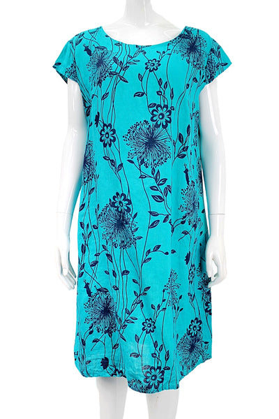 Linen Shift Dandelion Print - Turquoise