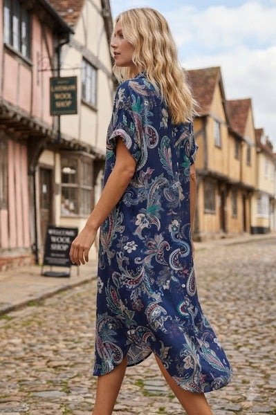 Paisley Print Dress - Cobalt Blue
