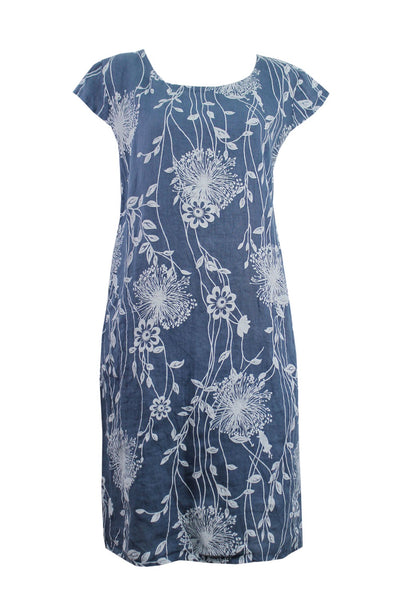 Linen Shift Dandelion Print - Royal Blue