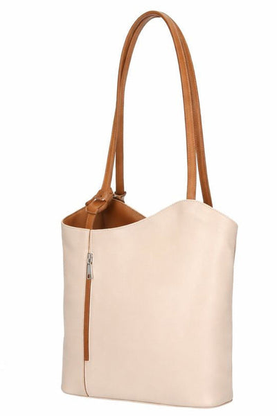Italian Leather Pebble-Dash Backpack - Cream & Tan